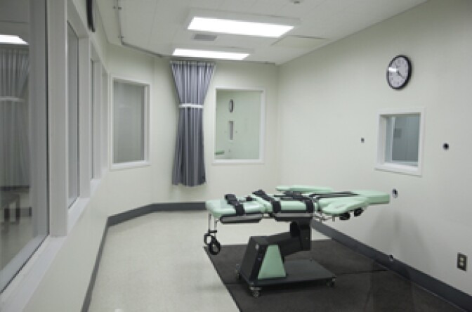 In this photo taken Tuesday Sept. 21, 2010, the death chamber of the new lethal injection facility at San Quentin State Prison.