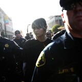 BERKELEY, CA - SEPTEMBER 14:  A protester is arrested by Alameda County sheriff during a demonstration outside of Zellerbach Hall on the U.C. Berkeley campus on September 14, 2017 in Berkeley, California. Police are out in force as protesters are assembling outside of Zellerbach Hall at U.C. Berkeley where conservative political commentator Ben Shapiro is scheduled to speak.  (Photo by Justin Sullivan/Getty Images)