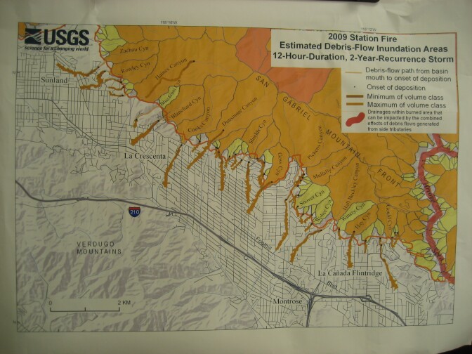 The US Geological Survey used models to predict potential mud and debris flows in the wake of the Station Fire in the Angeles National Forest.
