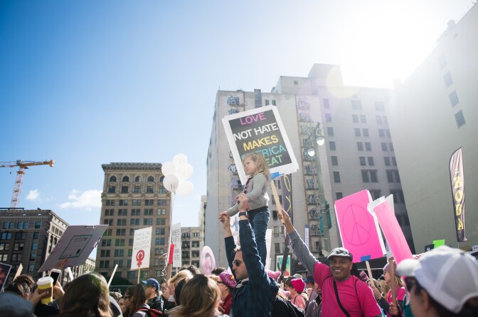 LOS ANGELES, CA - JANUARY 21:  A view of the signs at the women's march in Los Angeles on January 21, 2017 in Los Angeles, California.  (Photo by Emma McIntyre/Getty Images)