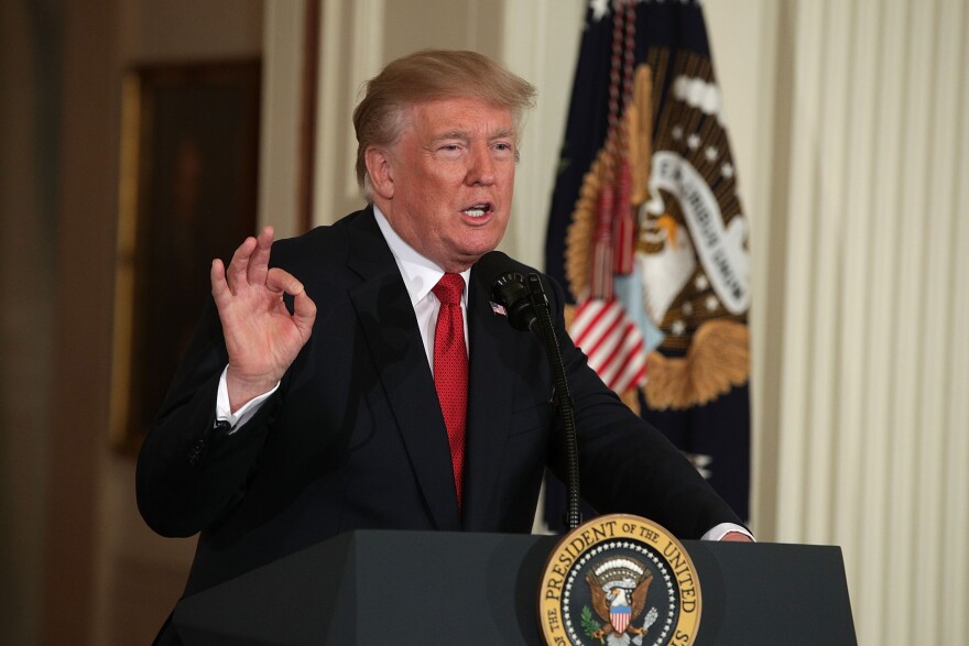 WASHINGTON, DC - OCTOBER 12:  U.S. President Donald Trump speaks during a nomination announcement at the East Room of the White House October 12, 2017 in Washington, DC. President Trump has nominated Nielsen to be the next homeland security secretary, the position that has left vacant by Chief of Staff John Kelly.  (Photo by Alex Wong/Getty Images)