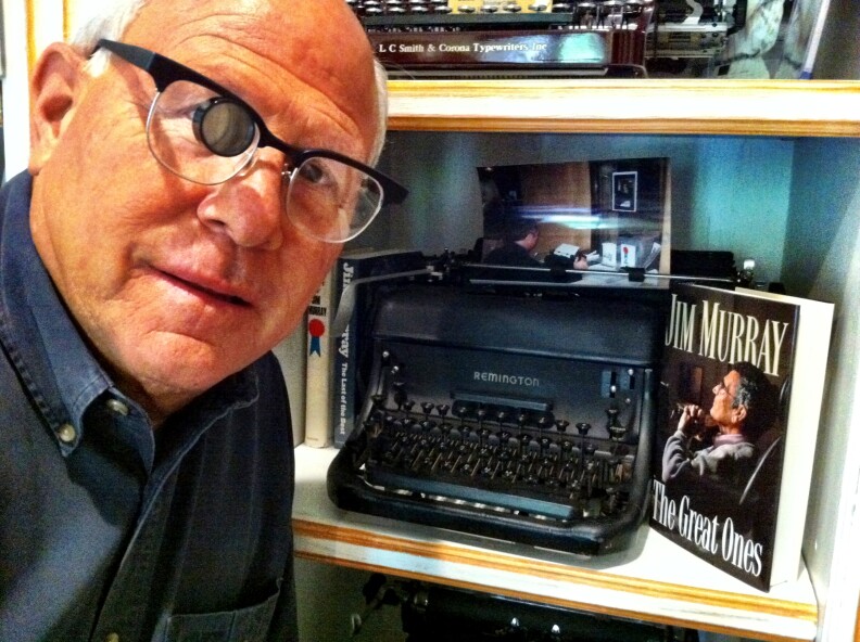 Steve Soboroff and his Jim Murray typewriter (and glasses)