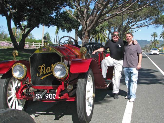 Gary Wales and Harry Pallenberg and a 1913 Fiat in SantaMonica.