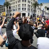 LOS ANGELES, CALIFORNIA - JUNE 03: Protesters gather at a peaceful demonstration over George Floyd’s death in Hollywood on June 3, 2020 in Los Angeles, California. California Governor Gavin Newsom deployed National Guard troops to Los Angeles County following unrest which occurred amid some demonstrations. Former Minneapolis police officer Derek Chauvin was taken into custody for Floyd's death and is now charged with second-degree murder while three other former officers have also been charged. (Photo by Mario Tama/Getty Images)
