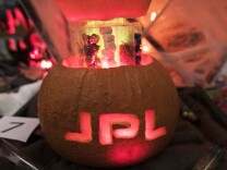 An entry in JPL's 2016 pumpkin-carving contest. A sign accompanying this candy-filled pumpkin read: "Mars sample returns are like a box of chocolates: you never know what you're going to get."