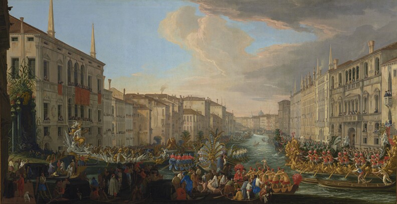 Regatta on the Grand Canal in Honor of Frederick IV, King of Denmark; Luca Carlevarijs (Italian, 1663 - 1730); 1711; Oil on canvas; 135.3 × 259.7 cm (53 1/4 × 102 1/4 in.); 86.PA.599