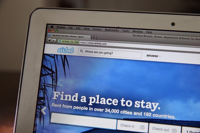 File: The Airbnb website is displayed on a laptop on April 21, 2014 in San Anselmo, California. 