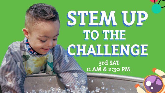 A child in a lab-like coat puts his hands in a tub as bubbles come out.