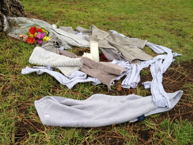 Friends and family of Walter DeLeon laid rags at the place he was shot and critically wounded by an LAPD officer. Police said an officer shot him because DeLeon hand was wrapped in a wrap and the officer believed he might be armed.