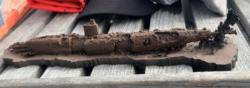  A brown 3D-printed model of the UB-88, a submarine wreck off the coast of San Pedro. 