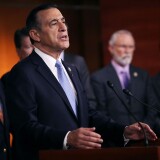 WASHINGTON, DC - NOVEMBER 09:  Rep. Darryll Issa (R-CA) is joined by more than a dozen Republican members of Congress as he speaks during a news conference about the Deferred Action for Childhood Arrivals (DACA) program at the U.S. Capitol November 9, 2017 in Washington, DC. The conservative and moderate House GOP members voiced their support for legislation that would create a permanent solutions for DACA 'Dreamers.'  (Photo by Chip Somodevilla/Getty Images)