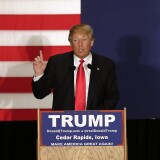 CEDAR RAPIDS, IA - FEBRUARY 1:  Republican presidential candidate Donald Trump speaks during a campaign event at the U.S. Cellular Convention Center February1, 2016 in Cedar Rapids, Iowa. Trump who is seeking the nomination for the Republican Party attends his final campaign rally ahead of tonight's Iowa Caucus. (Photo by Joshua Lott/Getty Images)