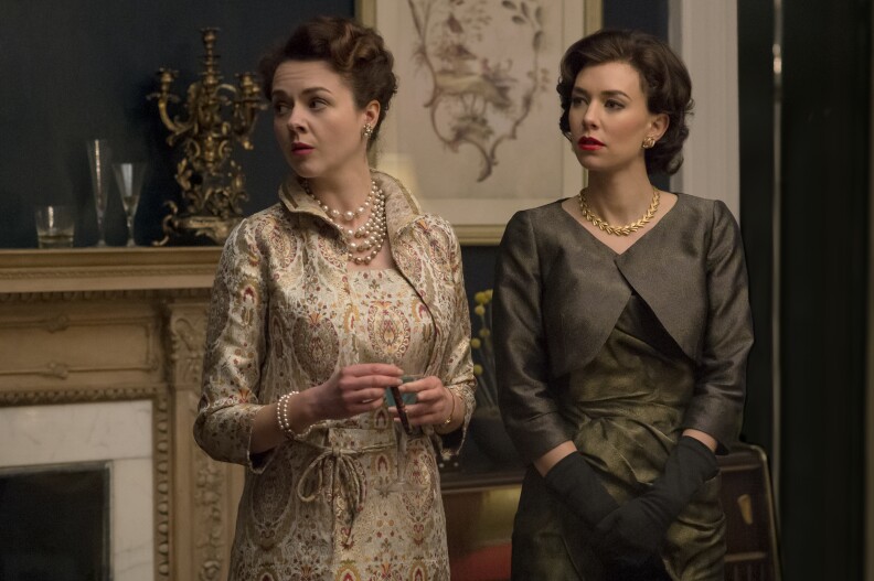 Margaret at Elizabeth Cavendish's party in the Netflix series, The Crown. 