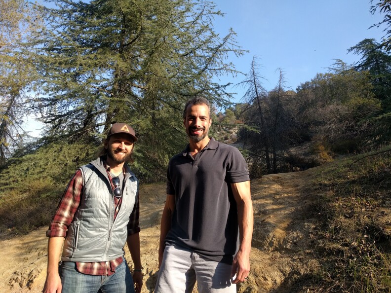 A Martinez (r) on a hike/interview in Griffith Park with Casey Schreiner, author of the book, "Day Hiking Los Angeles."