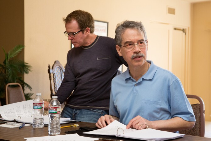 Artistic director and co-producer Michael Shaw and director Gregg Oppenheimer during rehearsal for "On the Air"