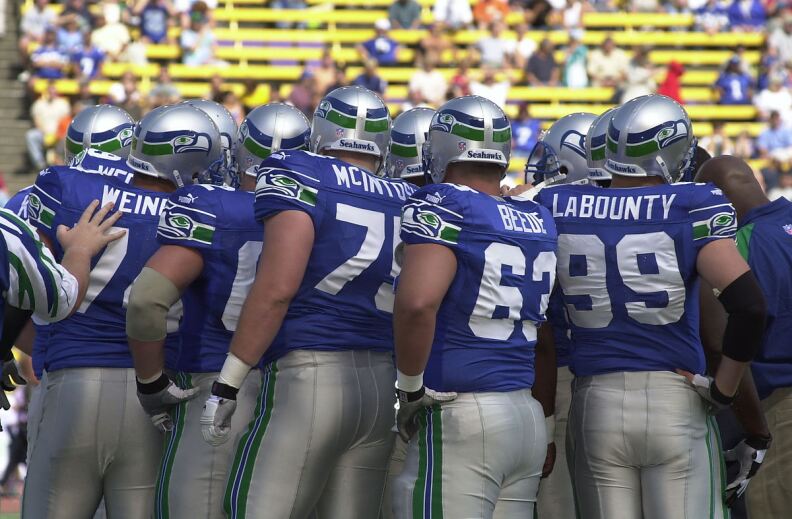 Seattle Seahawks huddle in 2000