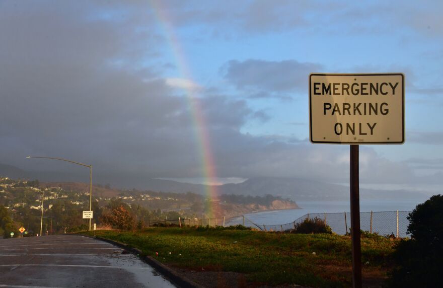 A rainbow appears on the southern California coastline near Carpinteria, California on January 9, 2018, after a night of heavy rain causing mudslides unleashed by a ferocious storm.  / AFP PHOTO / FREDERIC J. BROWN        (Photo credit should read FREDERIC J. BROWN/AFP/Getty Images)