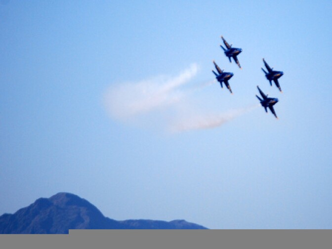 The Blue Angels fleet practices in the sky above El Centro, Calif. on Feb. 11, 2012.