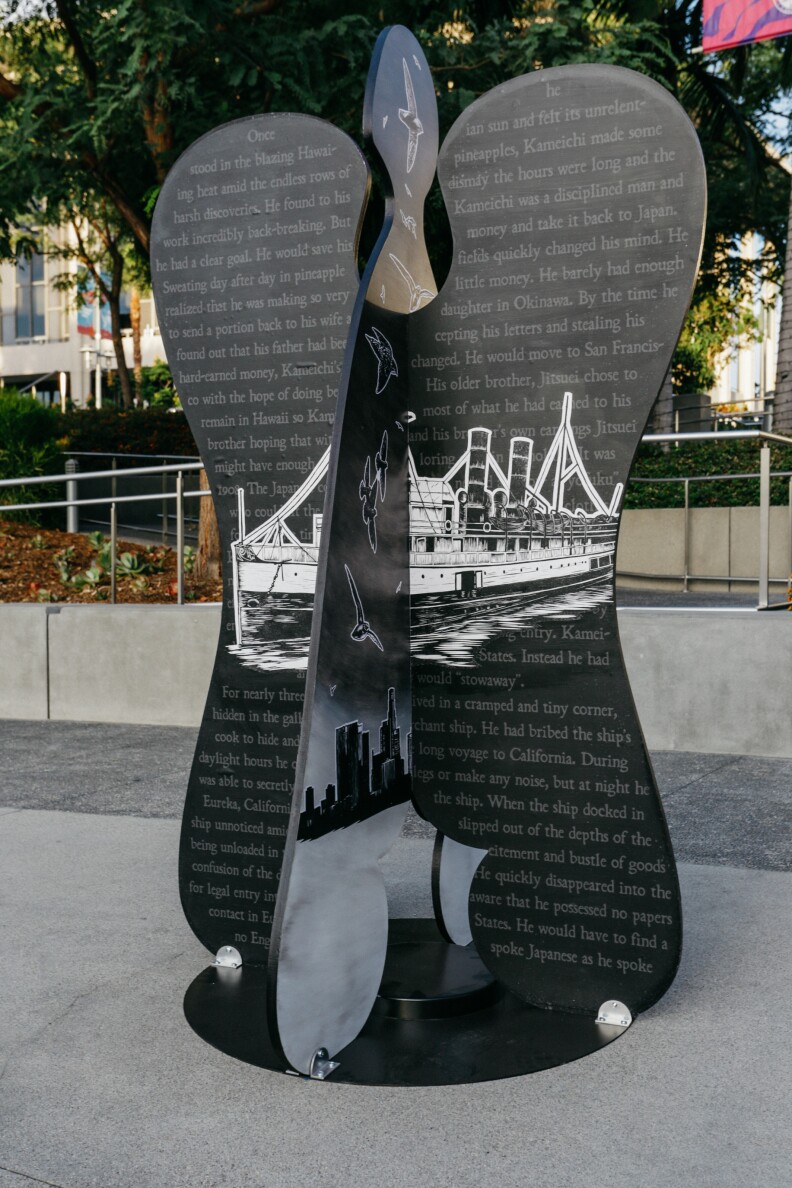 "California Migration" angel sculpture at the "We are Los Angeles" exhibit at Grand Park.