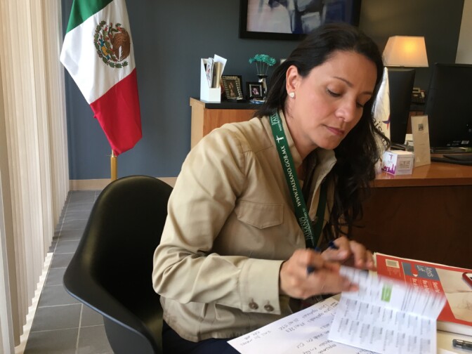 Alejandra Cano coordinates a program at the Mexican consulate in Los Angeles that assists Mexican nationals returning to Mexico. She says that since the beginning of the year, 77 local families have inquired about returning, many out of fear. Most have U.S. citizen children, she said.