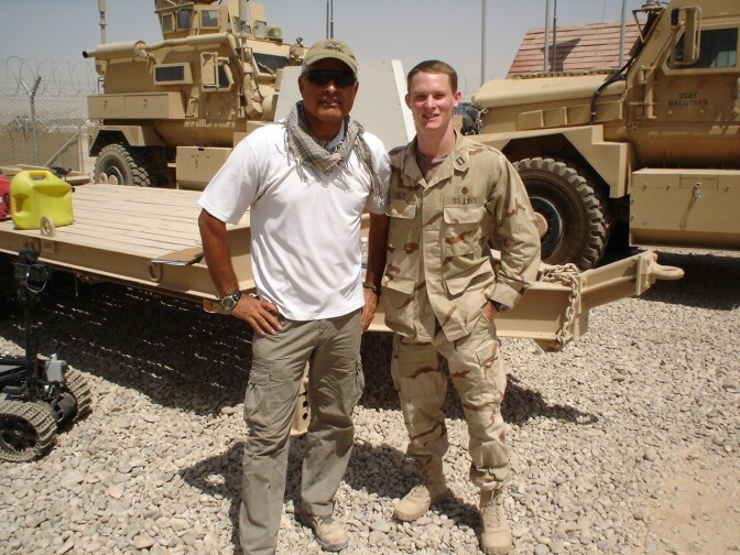 Navy veteran Sale Lilly (right) with his translator during a deployment to Helmand Province, Afghanistan in 2011.