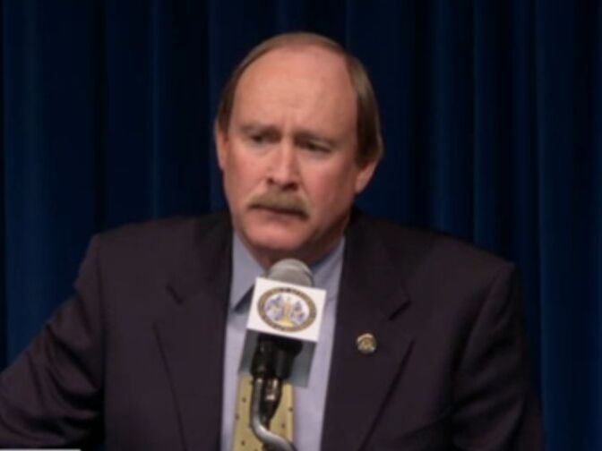 Riverside District Attorney Paul Zellerbach announced the filing of murder charges against Christopher Dorner, for the death of Riverside police Officer Michael Crain during a news conference on Feb. 11, 2013. Three more charges of attempted murder were also filed against the fugitive ex-LAPD officer.