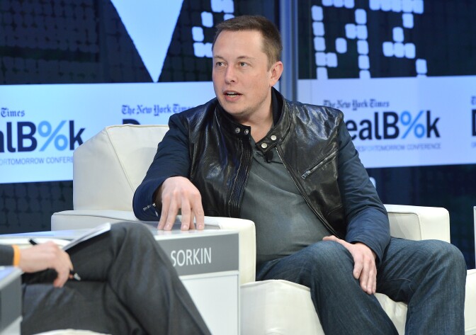 SpaceX CEO Elon Musk participates in a discussion at the New York Times 2013 DealBook Conference in New York at the New York Times Building on November 12, 2013 in New York City.