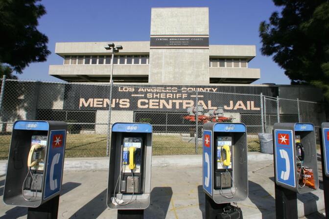 A bank of public phones outside Men's Central Jail in downtown Los Angeles, 10 September 2006. Sheriff's officials acknowledge that they have been overwhelmed by a week's worth of violence in Los Angeles County jails which has left one inmate dead at Pitchess North County Correctional Facility, and at least 28 hospitalized and nearly 90 injured at Pitchess' and other Los Angeles County jail facilities. Violence has continued at Pitchess in Castaic as well as at the Men's Central Jail in downtown Los Angeles.  