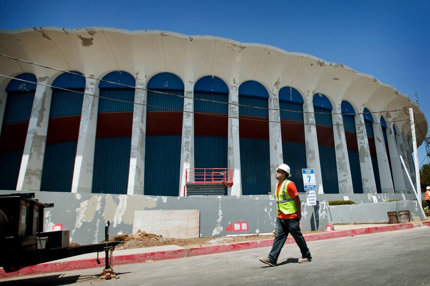 The exterior of The Forum will be restored to its original "California sunset red" color instead of blue.