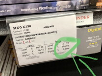 A college textbook titled Understanding Weather and Climate is for sale at a college bookstore for $214 new.