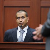 SANFORD, FL- APRIL 20: George Zimmerman (L) speaks on the stand as he answers questions from his his attorney Mark O'Mara in a Seminole County courtroom during his bond hearing on April 20, 2012 in Sanford, Florida. Trayvon Martin was shot by George Zimmerman, a member of a neighborhood watch in Sanford, Florida, who has been charged with second degree murder in the shooting. Bail was set at $150,000 and Zimmerman and could be released from jail as he awaits trial as early as April 21.  (Photo by Gary Green/The Orlando Sentinel-Pool/Getty Images)