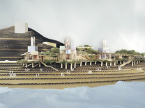 A rendering of the proposed new restaurant complex at the site where Gladstone's has stood for more that 40 years at the intersection of Sunset Blvd. and Pacific Coast Highway.