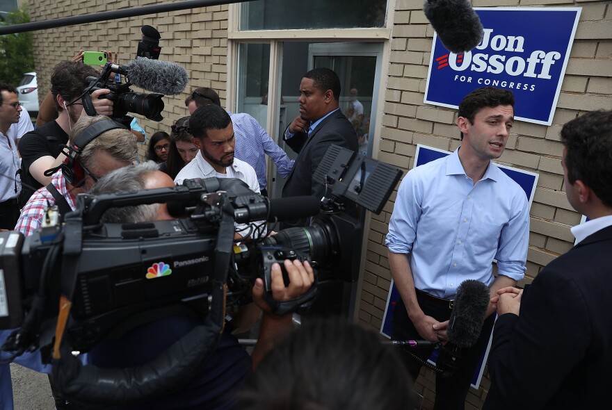 CHAMBLEE, GA - JUNE 19:  Democratic candidate Jon Ossoff speaks to the media as he visits a campaign office to thank volunteers and supporters as he runs for Georgia's 6th Congressional District on June 19, 2017 in Chamblee, Georgia. Ossoff is running in a special election against the Republican candidate Karen Handel to replace Tom Price, who is now the Secretary of Health and Human Services. The election will fill a congressional seat that has been held by a Republican since the 1970s.  (Photo by Joe Raedle/Getty Images)