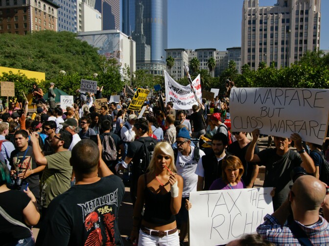 Demonstrators gather in Downtown Los Angeles for the "Occupy L.A." protest