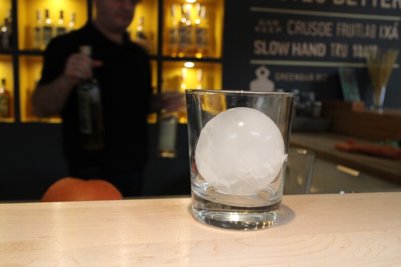 Ice ball sits ready as Melkon Khosrovian mixes up a "California Love"