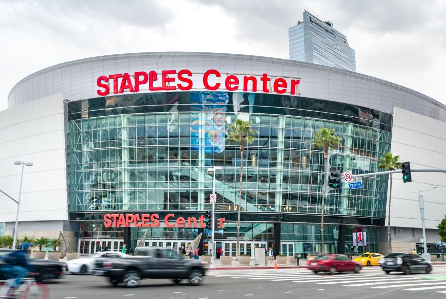 Photo shows Staples center exterior