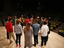 Students in rehearsal for the 2016 August Wilson Monologue Competition held at the Center Theatre Group/Mark Taper Forum on January 30, 2016, in Los Angeles, California.