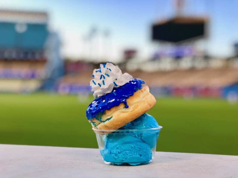 Blue heaven doughnut sundae that will be served as one of Dodger Stadium's #WorldSeriesSpecials