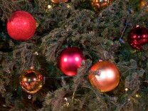 Decorations on a 50-foot high Christmas tree.