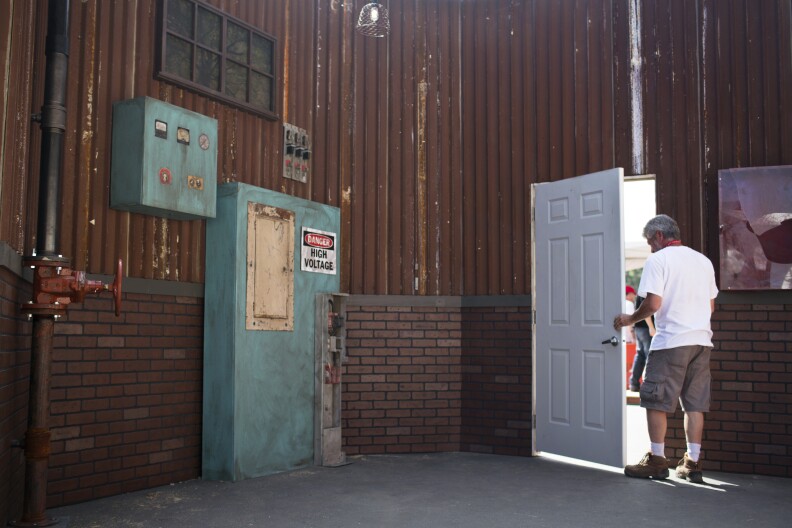 The Robotics Challenge obstacle course continues its construction at the Pomona Fairplex on Monday, June 1, 2015. The course includes a door, right, which THOR must open and a valve, left, which THOR must be able to turn.