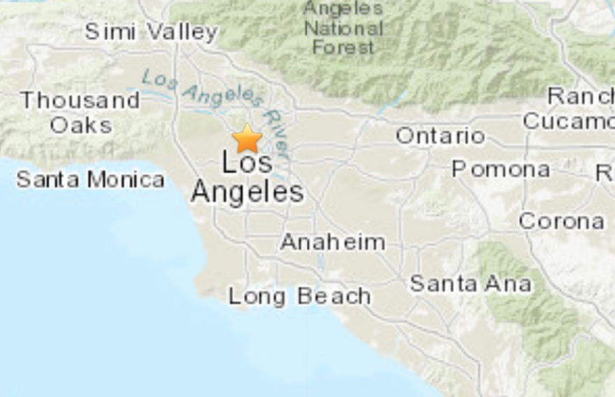 Yellow star marks the location of a quake Tuesday.