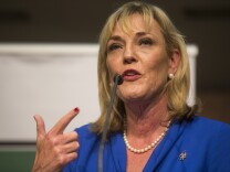 Kathryn Barger speaks during a forum on children's issues on Tuesday, May 10, 2016 for candidates vying for the fifth district seat on the Los Angeles County Board of Supervisors. The event was put on by Fostering Media Connections at Pasadena City College.