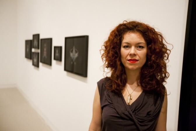 Violet Hopkins inside her installation at the California Biennial
