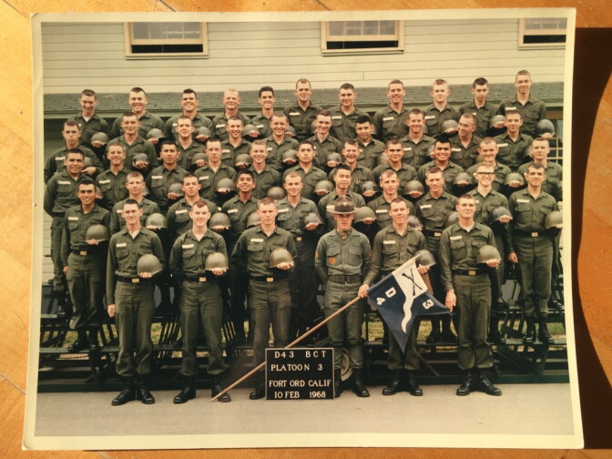 Michael Gerwig (top row, fourth from right) pictured at Fort Ord, California, before his tour in Vietnam.