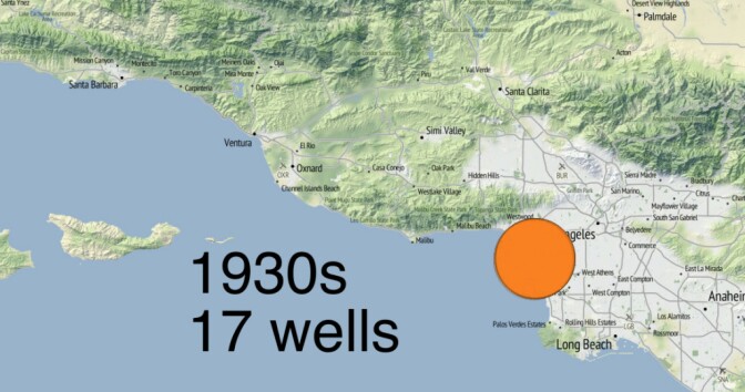 A decade-by-decade display of how many active gas storage wells are still in use by Southern California Gas Company. Source: Division of Oil, Gas and Geothermal Resources and SoCalGas