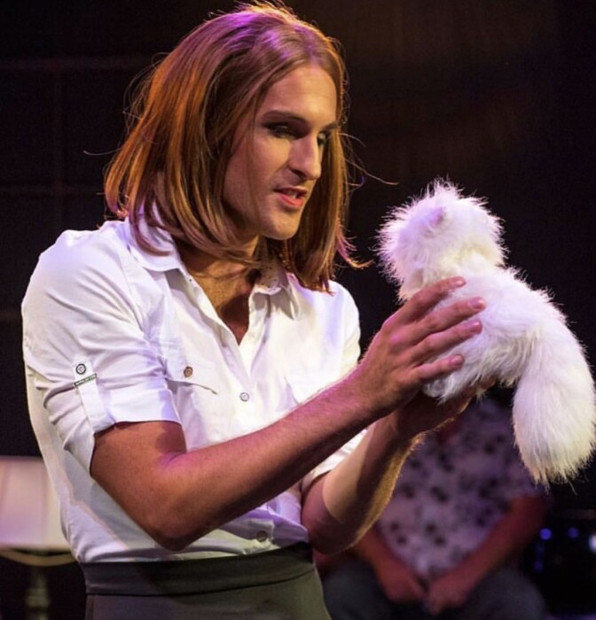 Jimmy Fowlie as Mia Dolan in "So Long Boulder City" at Celebration Theatre at The Lex in Hollywood.