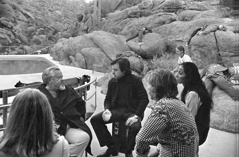 Orson Welles, left, on the set of his final film, "The Other Side of the Wind." The making of the film is chronicled in the documentary, "They'll Love Me When I'm Dead."