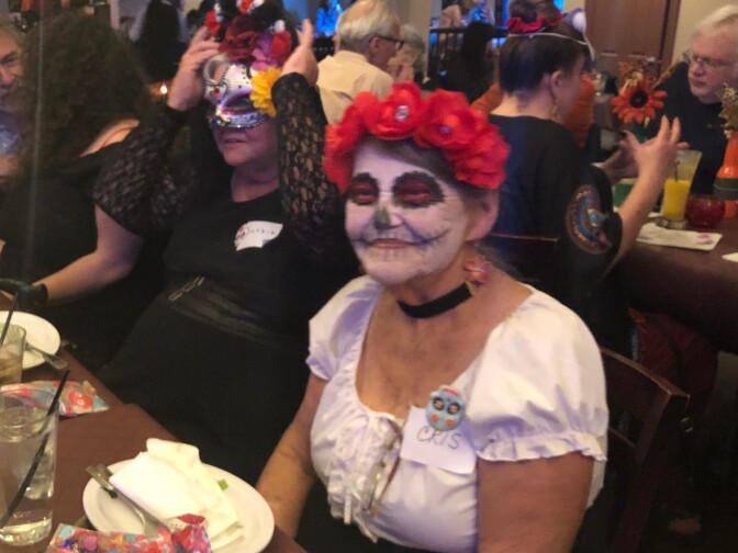 Participants at L.A.'s first “Secular Day of the Dead” celebration in Koreatown on Nov. 1, 2018. (Photo by Aaron Schrank/LAist)
