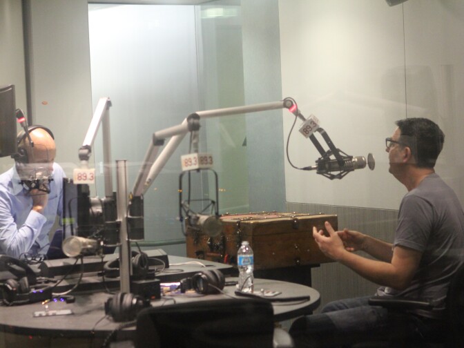 "The Little Prince" director Marc Osborne with his "magic suitcase" and The Frame's John Horn