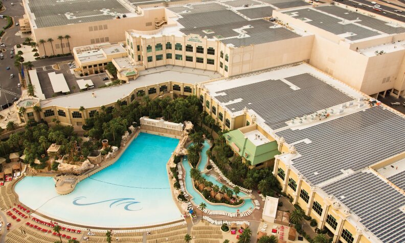 The Mandalay Bay convention center has solar panels installed on the roof.